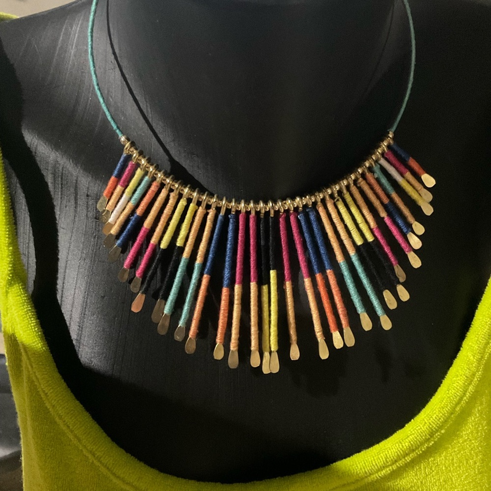 Ladies Brass and Fabric Necklace